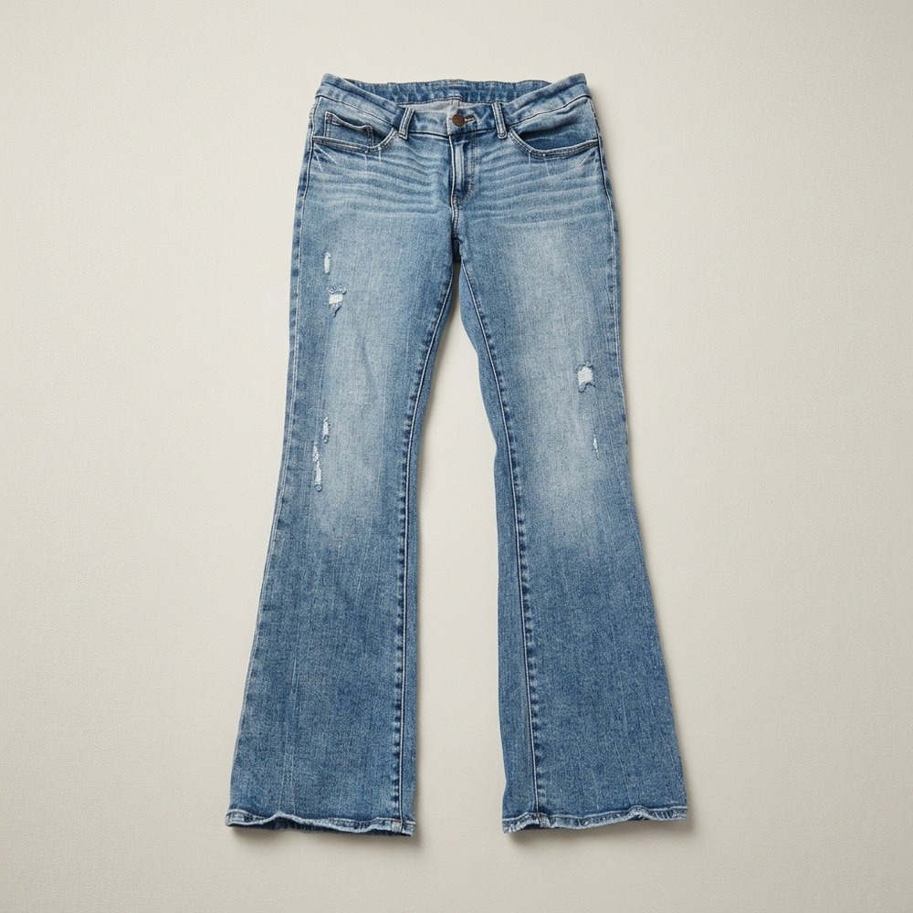 BKE Denim Mid Rise Flare Distressed Jeans Medium Wash ABK9308R 30x32